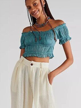 Free People Fp One Cheri Top Smocked Cropped Off The Shoulder
